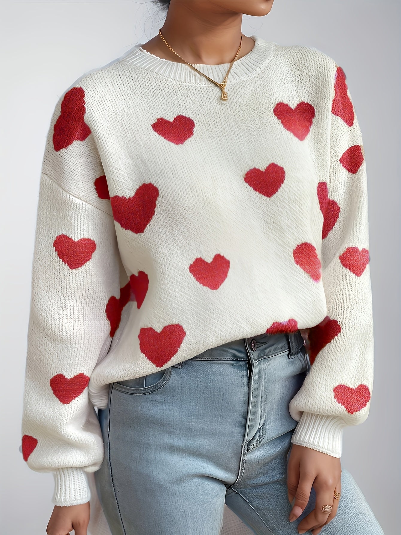 Luna – Heart Pattern Knit Sweater