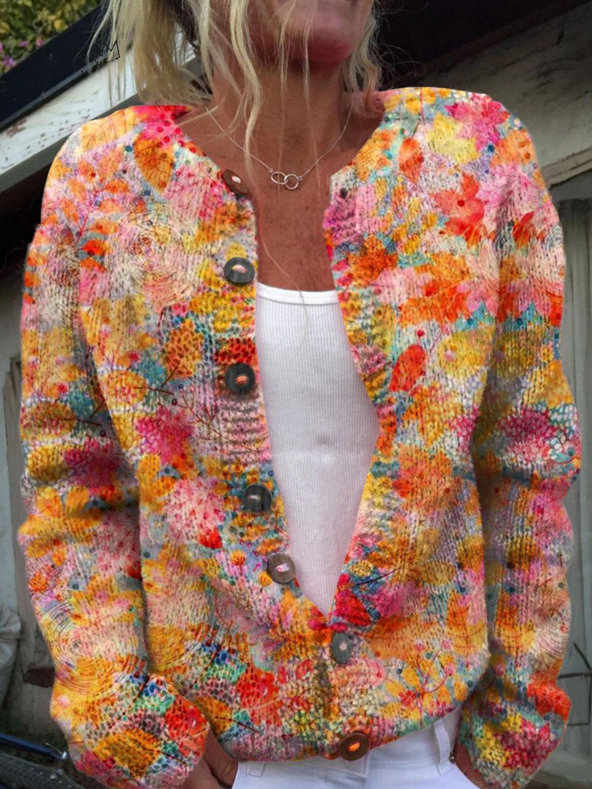 Floral Print Buttoned Casual Cardigan Sweater
