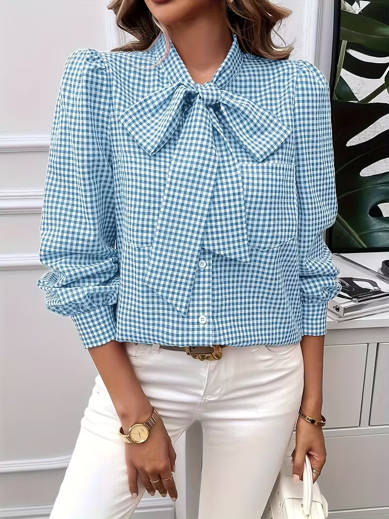 Elise – Checked Bow Blouse