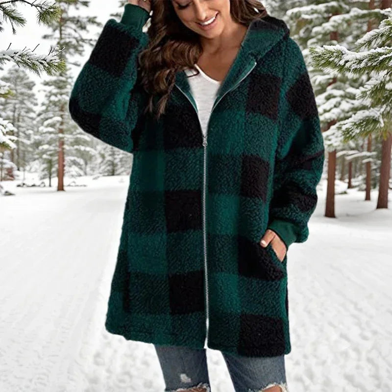 Lily – Soft fleece jacket with check pattern