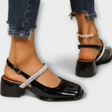 Celandra - Mary Janes with Glitter Straps and Block Heels