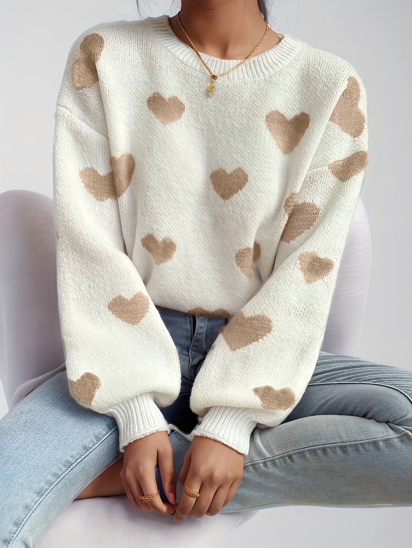 Luna – Heart Pattern Knit Sweater