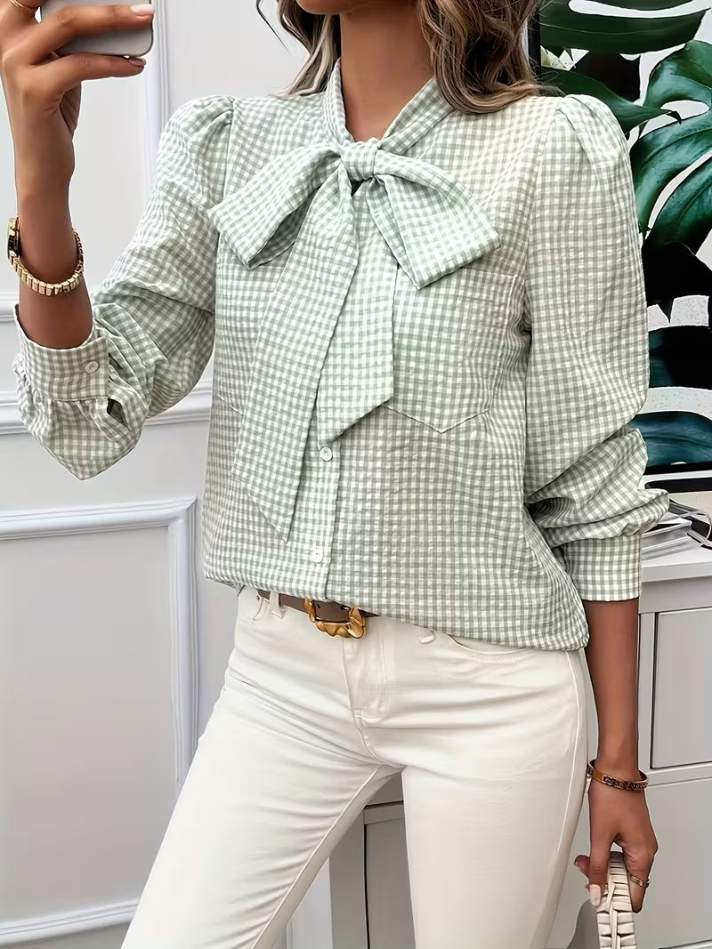 Elise – Checked Bow Blouse