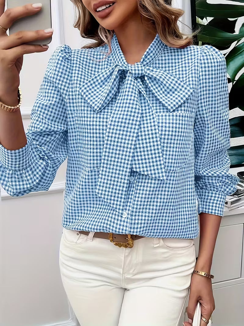 Elise – Checked Bow Blouse