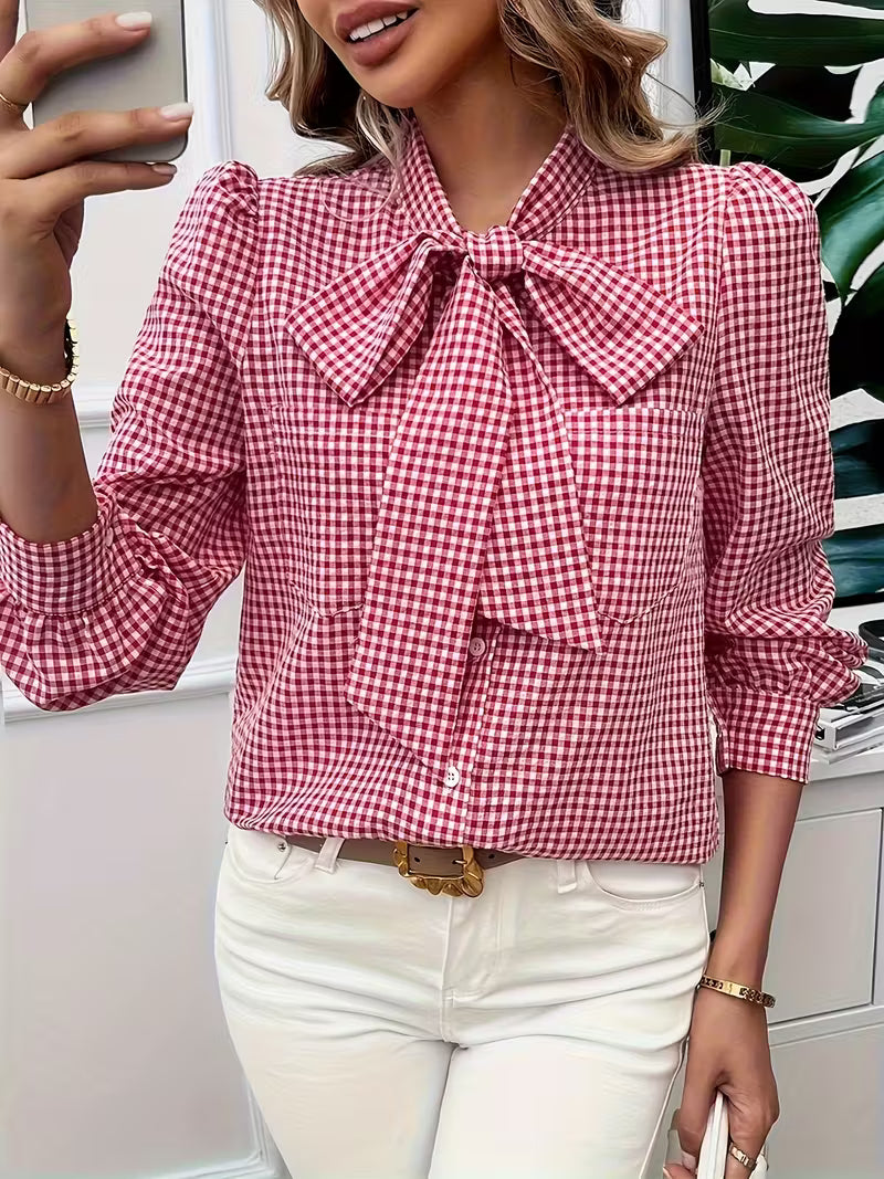 Elise – Checked Bow Blouse