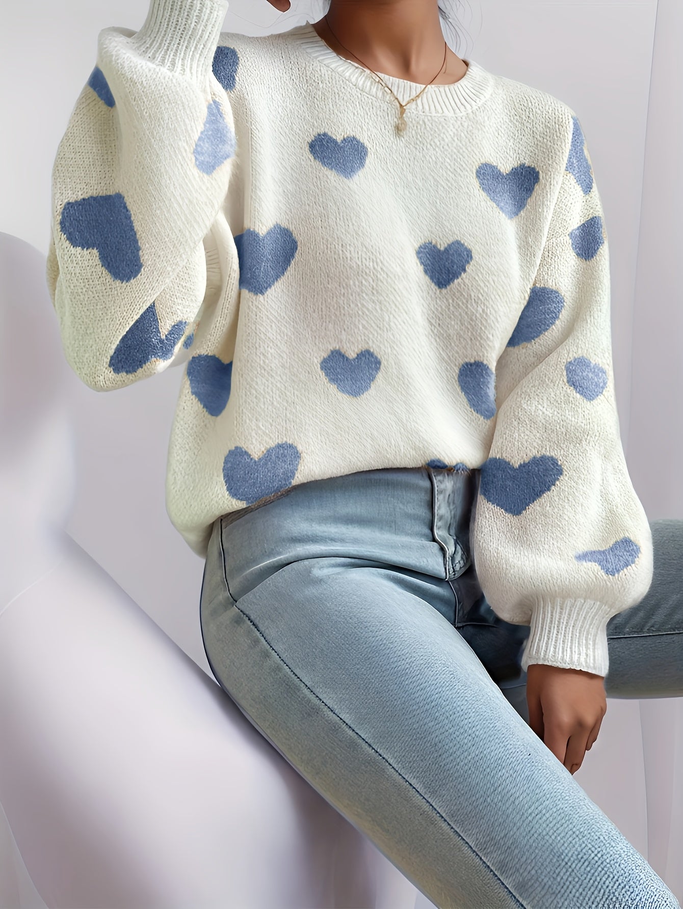 Luna – Heart Pattern Knit Sweater