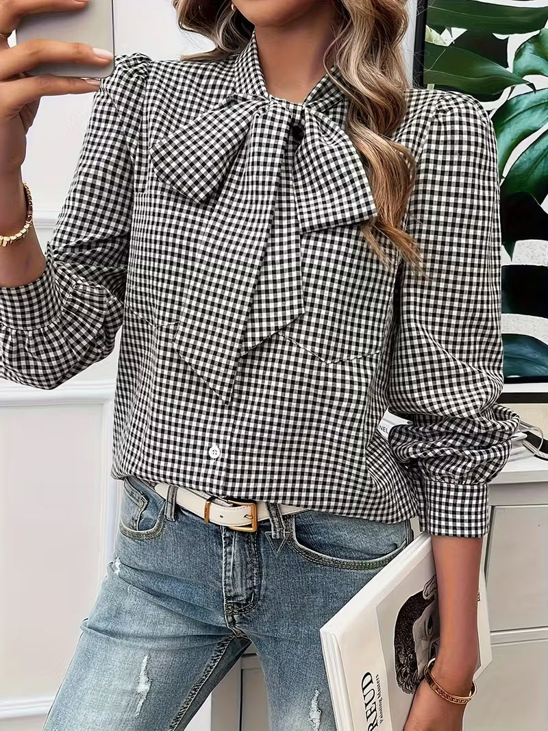 Elise – Checked Bow Blouse
