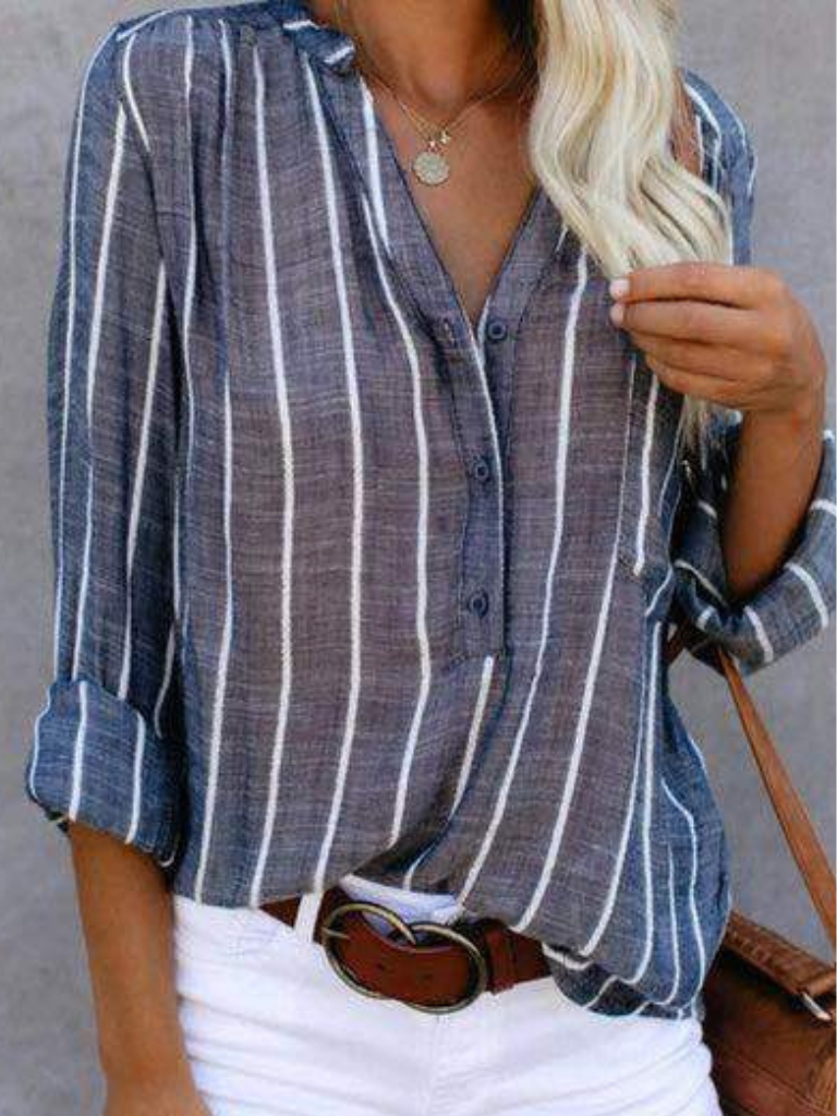 Lena – Striped Button Up Blouse