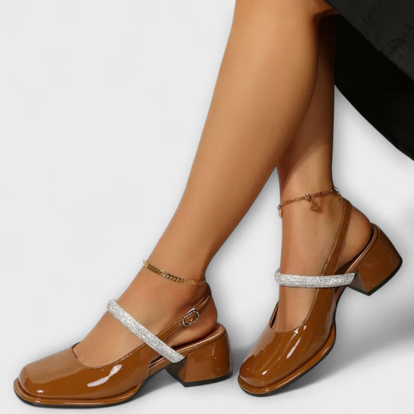 Celandra - Mary Janes with Glitter Straps and Block Heels