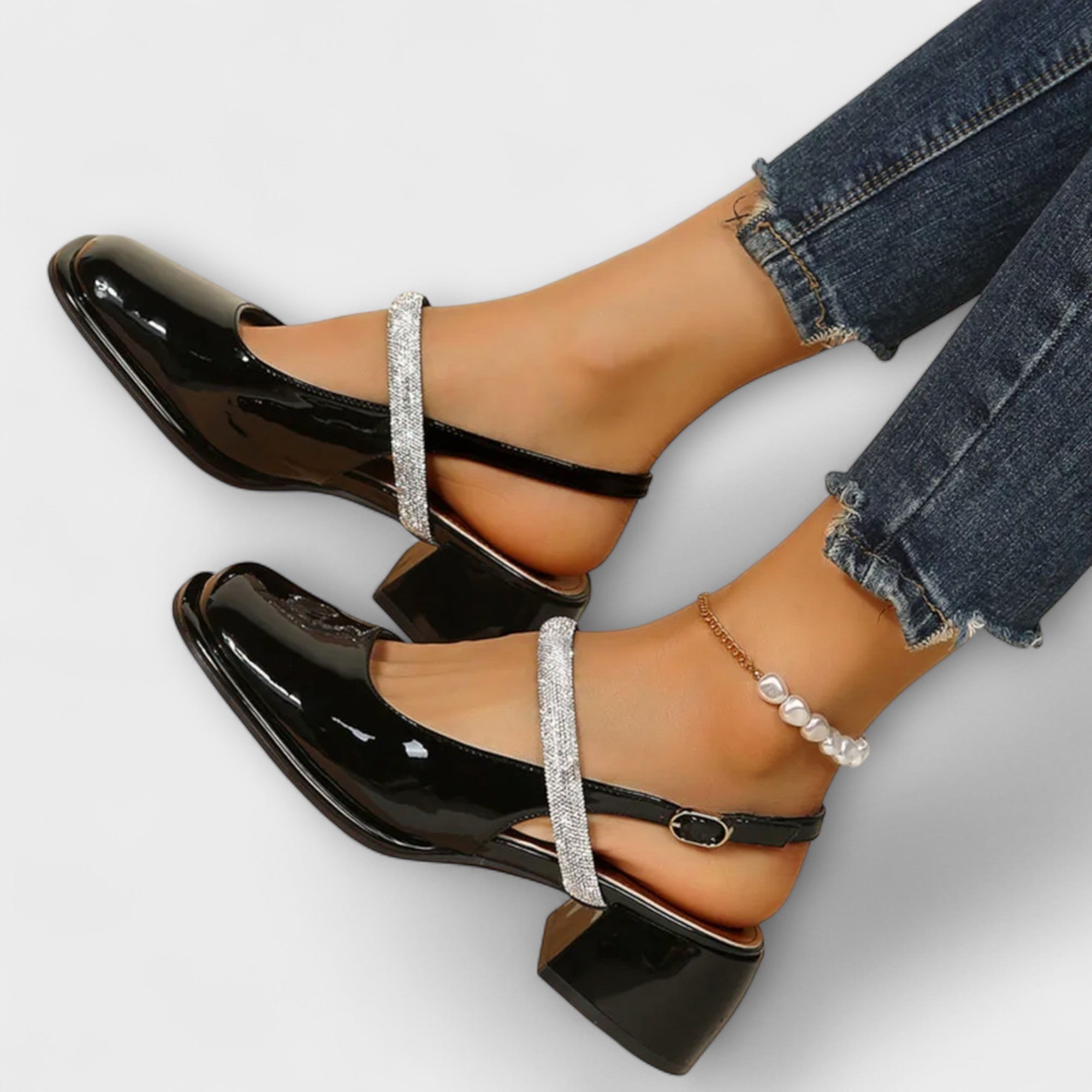 Celandra - Mary Janes with Glitter Straps and Block Heels