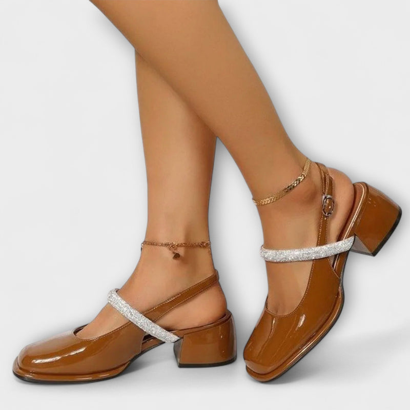 Celandra - Mary Janes with Glitter Straps and Block Heels
