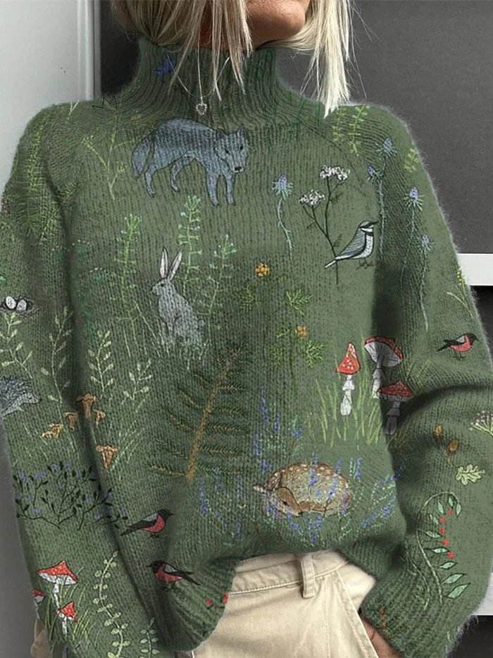 Alida – Knitted Jumper with Nature Motifs