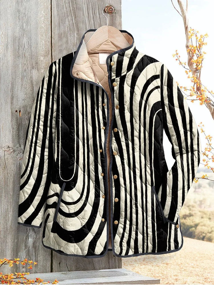 Women's Casual Quilted Jacket with Abstract Geometric Design