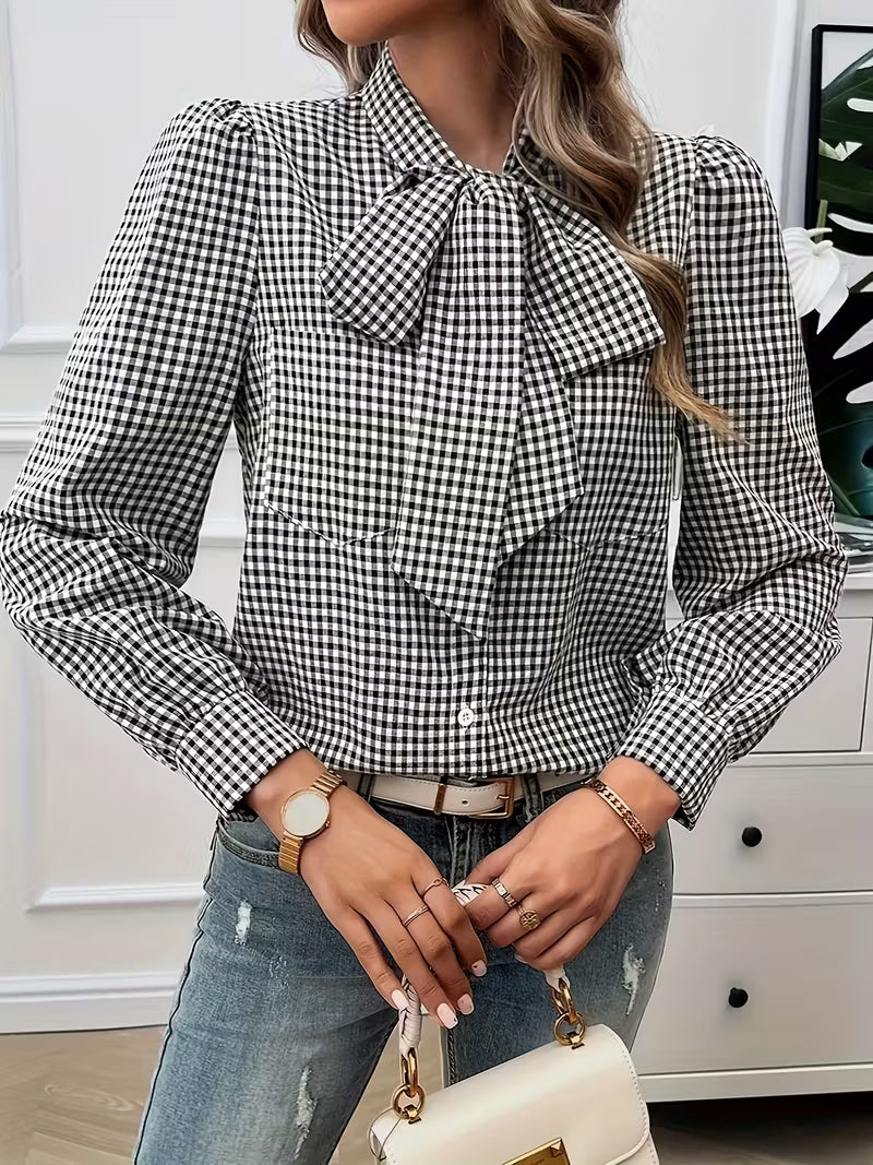 Elise – Checked Bow Blouse