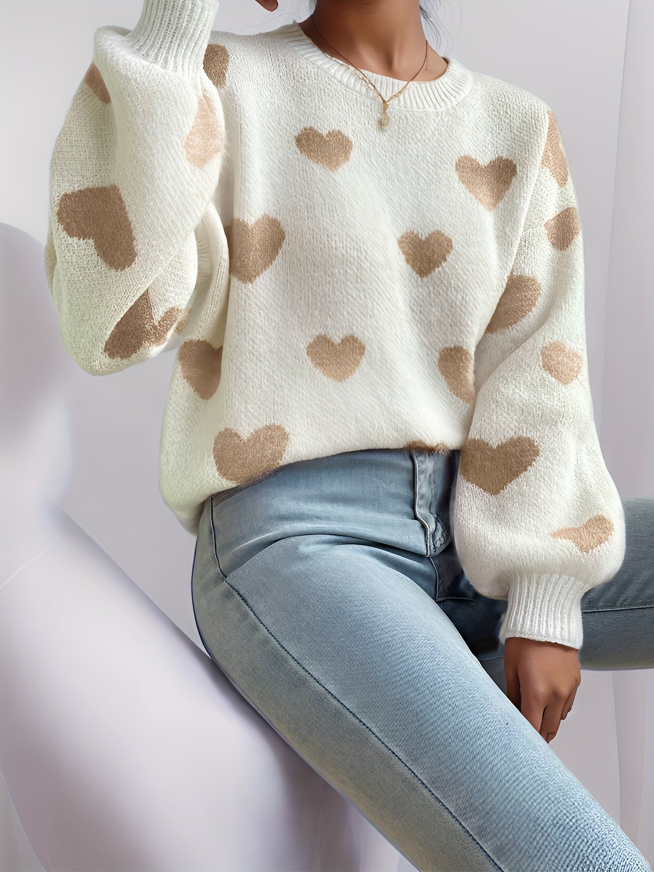 Luna – Heart Pattern Knit Sweater